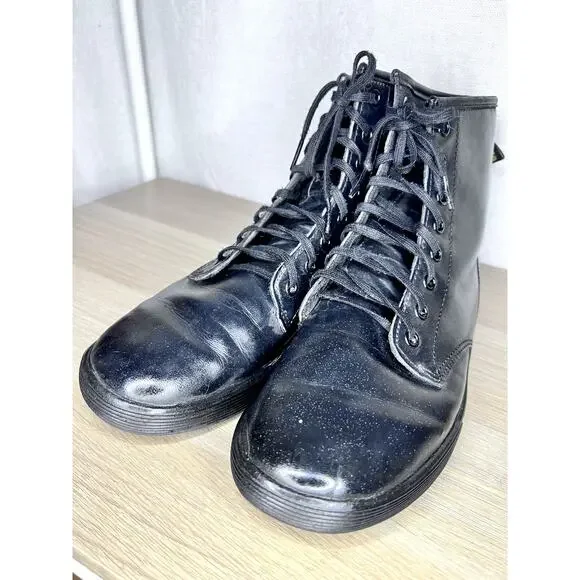 Doc Martens Sheridan Air Wair Black Leather Lace Up Combat Ankle Boots - Picture 4 of 10